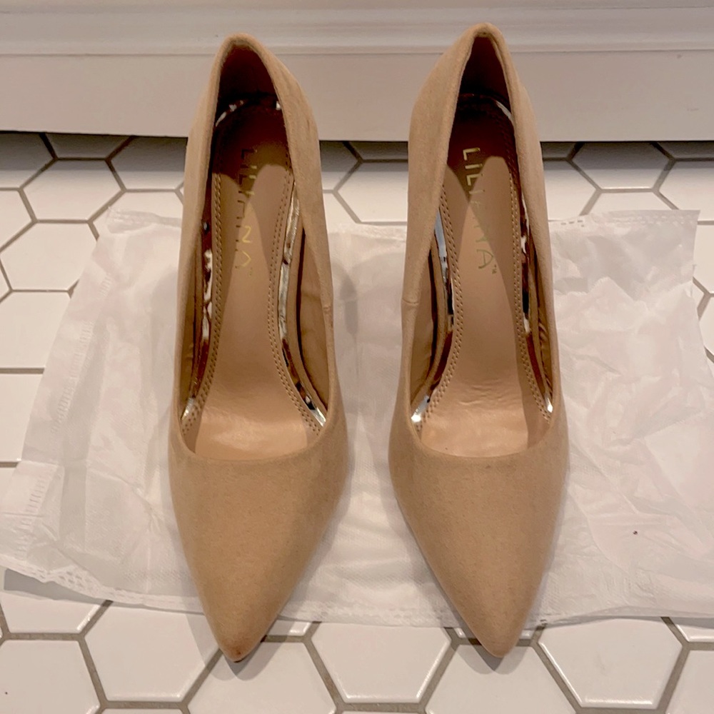 Liliana blush suede heels